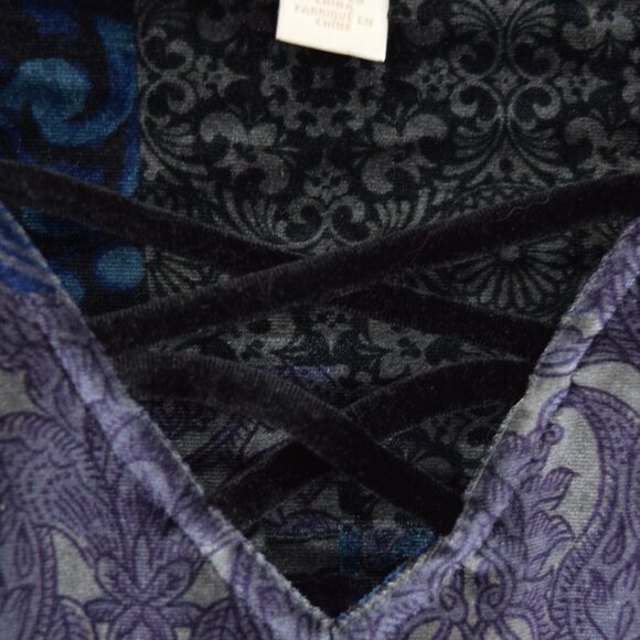 Chicos Velvet Midnight Patchwork Tunic Top Women 3 Whimsigoth Witchy Lagenlook - Picture 4 of 10